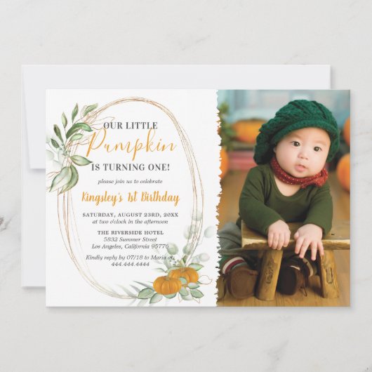 Kleine Pompoen Herfst Foto Eerste Verjaardag Kaart (Voorkant)