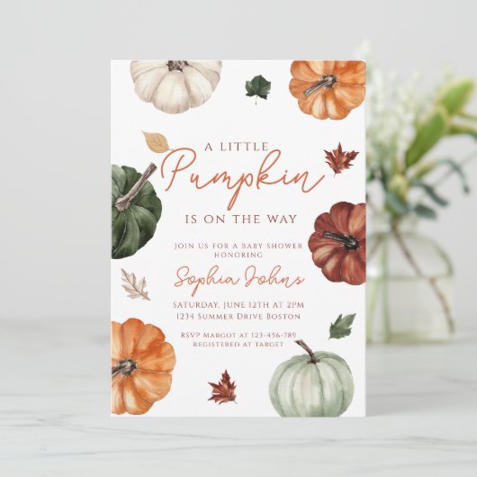 Kleine Pompoen herfst Geslacht Neutraal Baby showe Kaart (Staand voorkant)