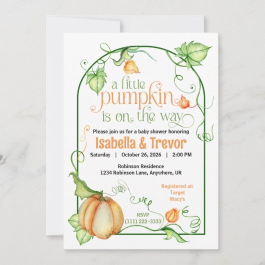 Kleine Pompoen Herfst Geslacht Neutraal Baby showe Kaart (Voorkant)