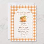 Kleine Pompoen Herfst Gingham Baby Shower Kaart (Voorkant)