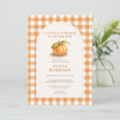 Kleine Pompoen Herfst Gingham Baby Shower Kaart (Staand voorkant)