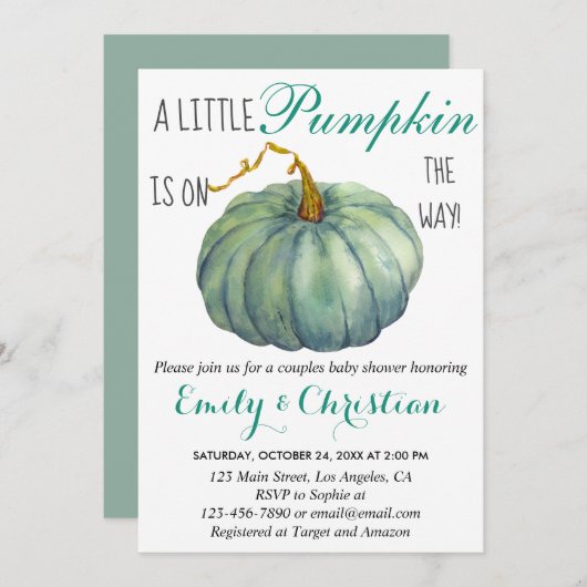 Kleine pompoen Herfst Green Couples Baby shower Kaart (Voorkant / Achterkant)