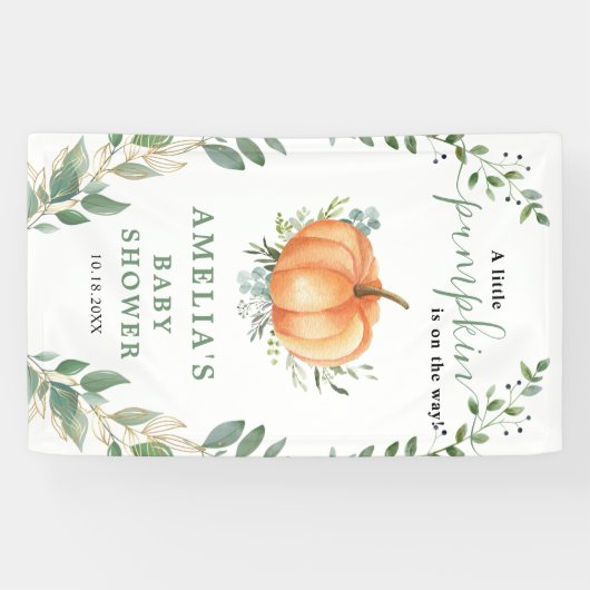 Kleine pompoen Herfst groen goud Baby shower Spandoek (Horizontaal)