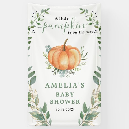 Kleine pompoen Herfst groen goud Baby shower Spandoek (Verticaal)