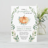 Kleine pompoen Herfst groen | Koppels Baby shower Kaart (Staand voorkant)