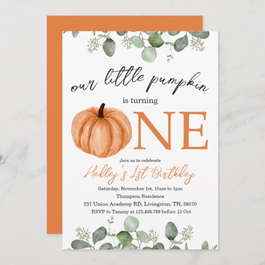 Kleine Pompoen Herfst / Herfst 1e Verjaardag Kaart (Voorkant / Achterkant)