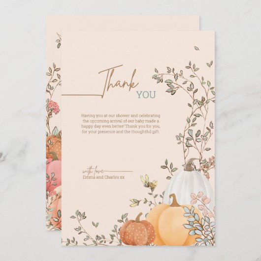Kleine Pompoen Herfst Herfst Baby shower Bedankkaart (Voorkant / Achterkant)