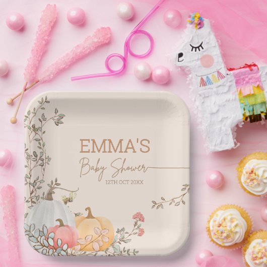 Kleine Pompoen Herfst Herfst Baby shower Papieren Bordje (Feest)