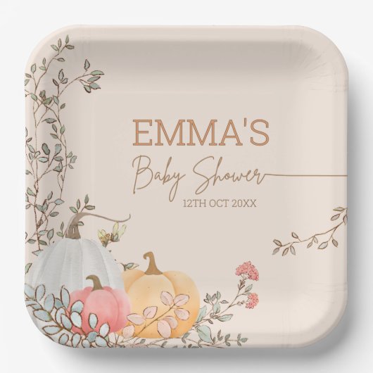 Kleine Pompoen Herfst Herfst Baby shower Papieren Bordje (Voorkant)