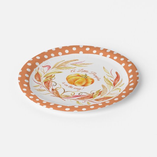 Kleine Pompoen Herfst Herfst Baby shower polkadot Papieren Bordje (Gekanteld)