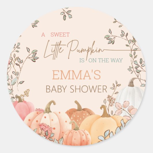 Kleine Pompoen Herfst Herfst Baby shower Ronde Sticker (Voorkant)