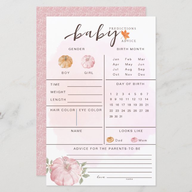 Kleine Pompoen Herfst Herfst Baby Voorspelling Spe (Voorkant / Achterkant)