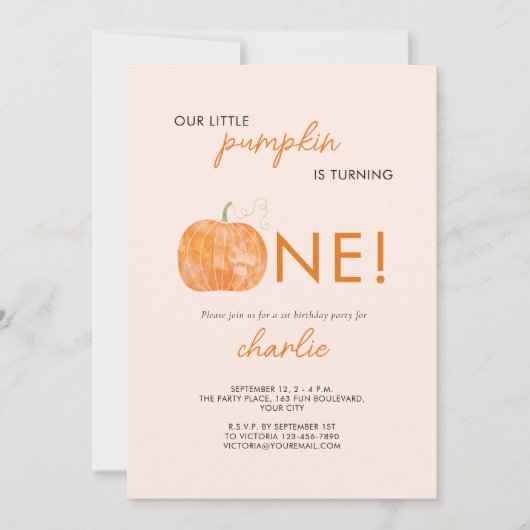 Kleine Pompoen Herfst Herfst Eerste 1e Verjaardag Kaart (Voorkant)