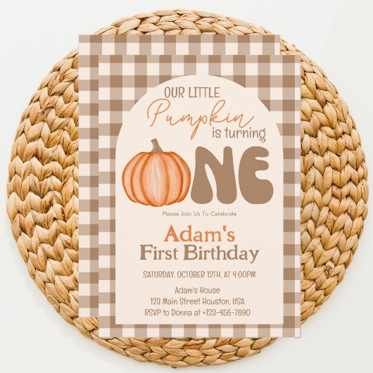 Kleine Pompoen Herfst Herfst Eerste 1e Verjaardag Kaart