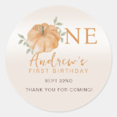 Kleine Pompoen Herfst Herfst Eerste 1e Verjaardag Ronde Sticker (Voorkant)