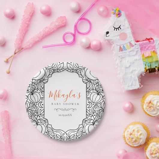 Kleine Pompoen Herfst Herfst Halloween Baby shower Papieren Bordje (Feest)