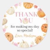 Kleine pompoen Herfst Herfst Meisje Verjaardag Ronde Sticker (Voorkant)