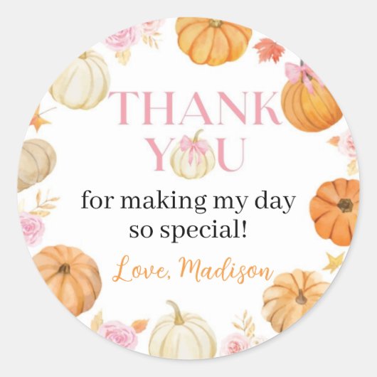 Kleine pompoen Herfst Herfst Meisje Verjaardag Ronde Sticker (Voorkant)