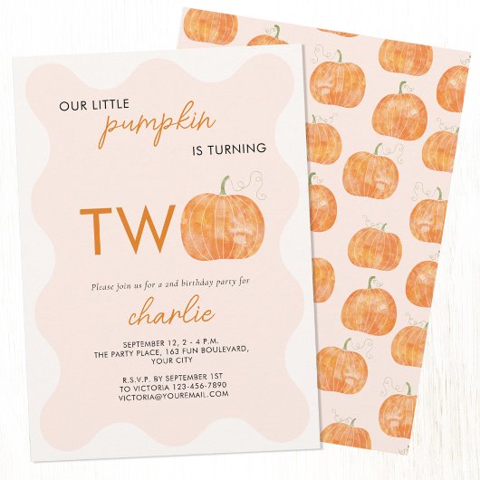 Kleine pompoen Herfst Herfst Tweede 2e Verjaardag Kaart