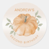 Kleine pompoen Herfst Herfst Tweede 2e Verjaardag Ronde Sticker (Voorkant)