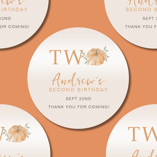 Kleine pompoen Herfst Herfst Tweede 2e Verjaardag Ronde Sticker