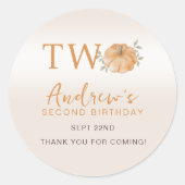 Kleine pompoen Herfst Herfst Tweede 2e Verjaardag Ronde Sticker (Voorkant)