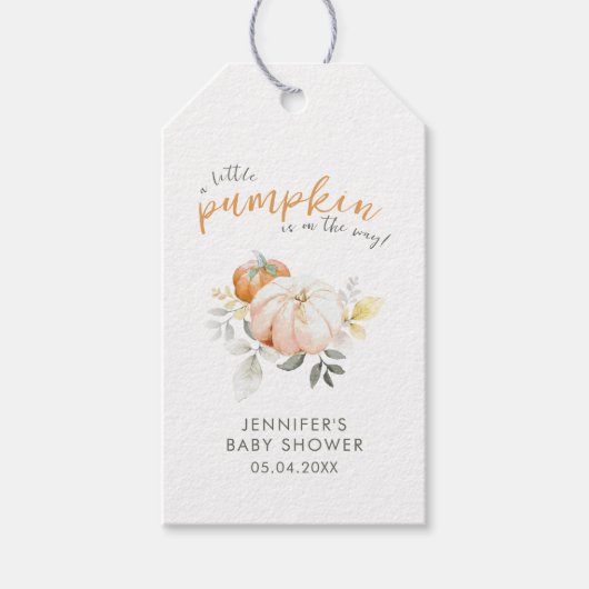 Kleine Pompoen Herfst Herfst Waterverf Baby shower Cadeaulabel (Voorkant)