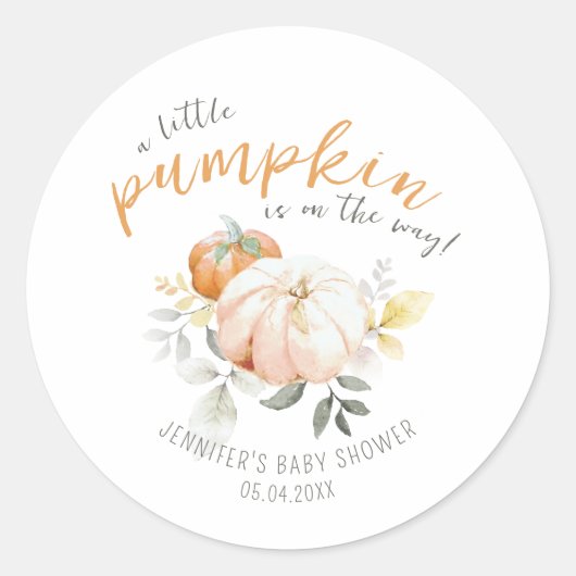 Kleine Pompoen Herfst Herfst Waterverf Baby shower Ronde Sticker (Voorkant)