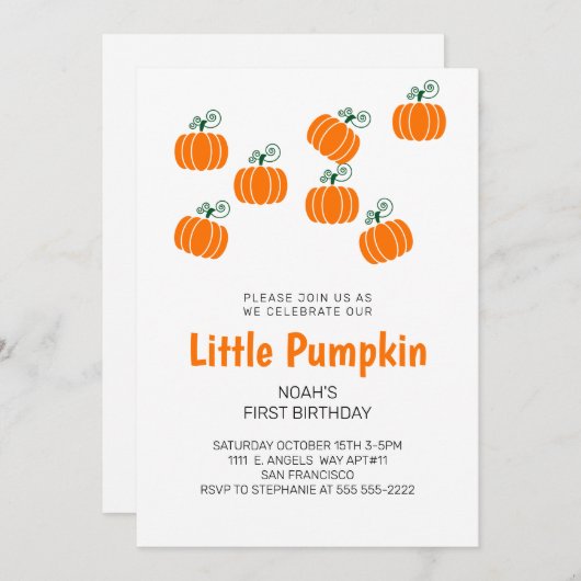 Kleine pompoen Herfst Kinderen van Birthday Party Kaart (Voorkant / Achterkant)