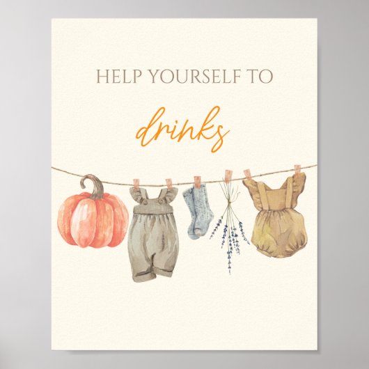 Kleine pompoen Herfst Kleding Baby shower Drinken Poster (Voorkant)