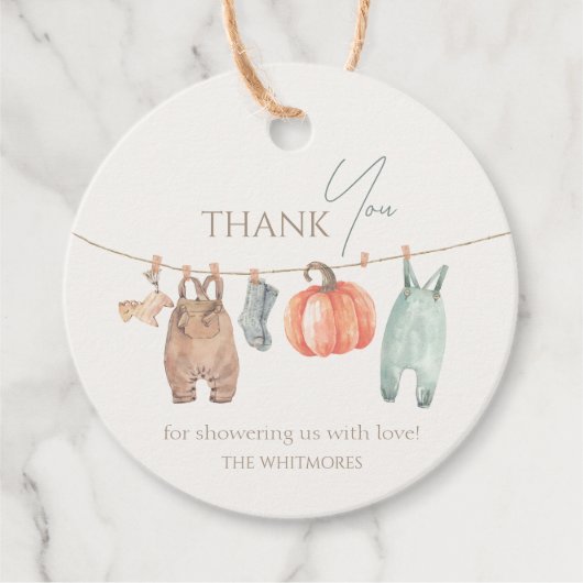 Kleine Pompoen Herfst Kleding Boy Baby shower Bedankjes Labels (Voorkant)