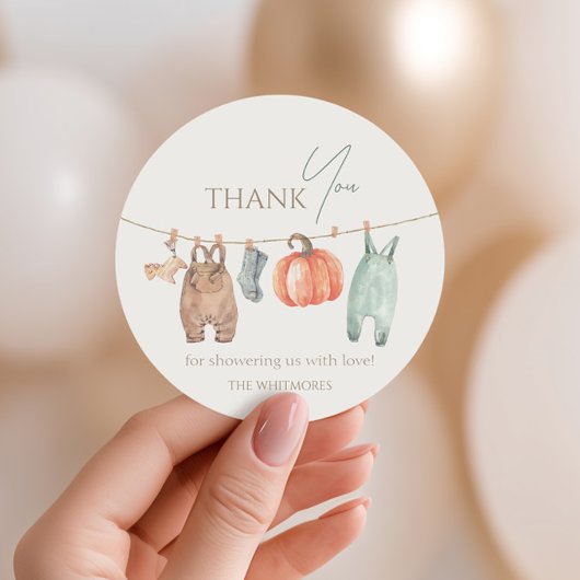 Kleine Pompoen Herfst Kleding Boy Baby shower Ronde Sticker