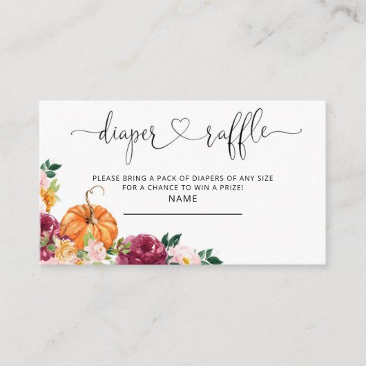 Kleine pompoen herfst luier loterij ticket informatiekaartje (Voorkant)