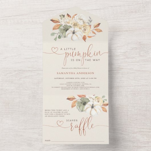 Kleine Pompoen Herfst Luier Raffle All In One Uitnodiging (Binnen)