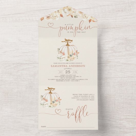 Kleine Pompoen Herfst Luier Raffle All In One Uitnodiging (Binnen)