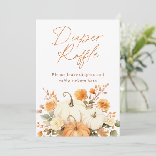 Kleine Pompoen Herfst Luier Raffle Baby shower tek (Staand voorkant)