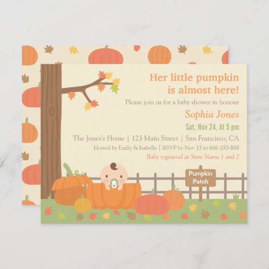 Kleine pompoen Herfst met een grote babyschoeisel Kaart (Voorkant / Achterkant)