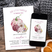 Kleine Pompoen Herfst Oogst Berry Roze Verjaardag Kaart