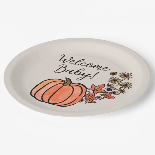 Kleine Pompoen Herfst Oogst Welkom Baby shower Papieren Bordje (Gekanteld)