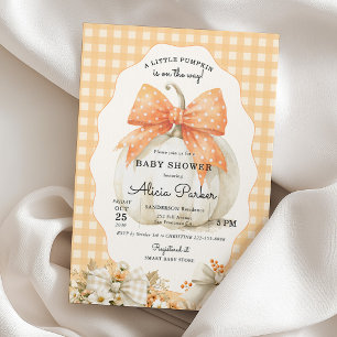 Kleine pompoen herfst oranje geruite baby shower kaart