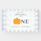 Kleine pompoen Herfst pastel blauw eerste verjaard Spandoek (Horizontaal)
