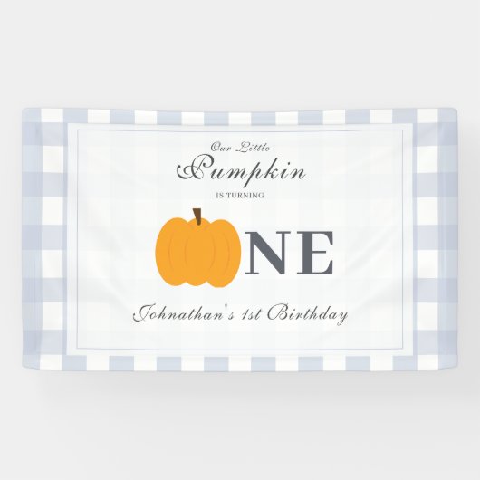 Kleine pompoen Herfst pastel blauw eerste verjaard Spandoek (Horizontaal)