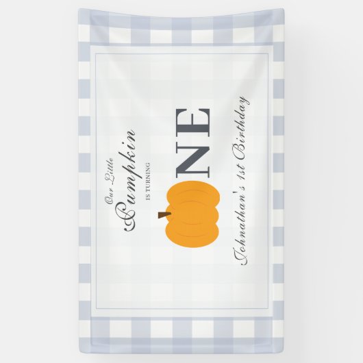 Kleine pompoen Herfst pastel blauw eerste verjaard Spandoek (Verticaal)