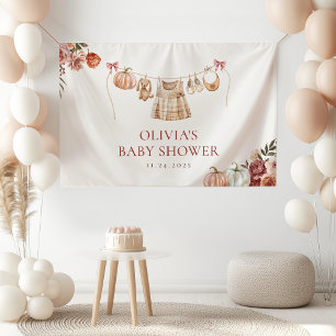 Kleine Pompoen Herfst Roze Bloem Meisje Baby Showe Spandoek
