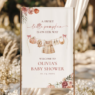Kleine Pompoen Herfst Roze Meisje Baby Shower Welk Spandoek