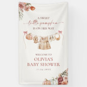 Kleine Pompoen Herfst Roze Meisje Baby Shower Welk Spandoek (Verticaal)