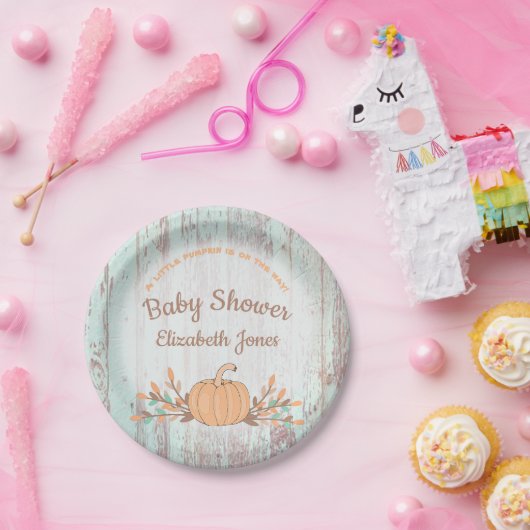 Kleine pompoen Herfst rustiek Baby shower Papieren Bordje (Feest)