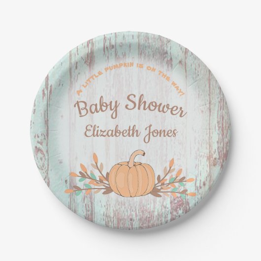 Kleine pompoen Herfst rustiek Baby shower Papieren Bordje (Voorkant)
