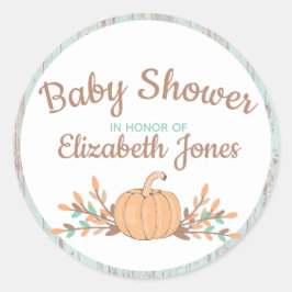 Kleine pompoen Herfst rustiek Baby shower Ronde Sticker