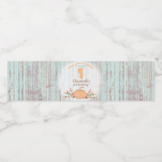 Kleine pompoen Herfst rustieke 1e verjaardag Waterfles Etiket (Enkel label)